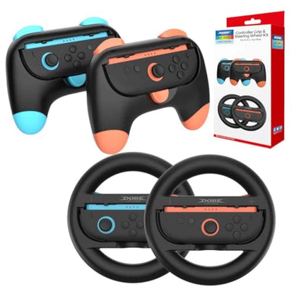 LONGYI 4 en 1 Set avec 2 Pièces Volant et 2 Pièces Poignée de Manette pour Switch 2, Design Ergonomique Racing Wheel et Confort Poignée Compatible avec Joycon Controller