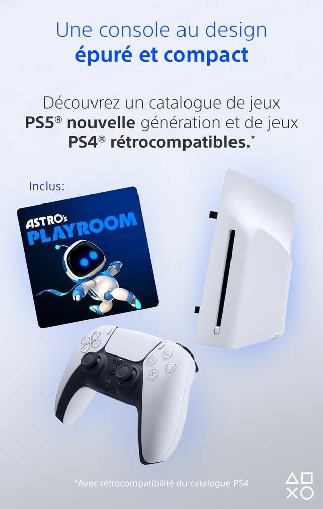 Sony, Console PlayStation 5 Édition Standard 1 To avec lecteur Blu-ray 4K, SSD Ultra-Rapide, Audio 3D, Ray Tracing, 1 Manette DualSense avec Retour Haptique et Gâchettes Adaptatives, Couleur : Blanche
