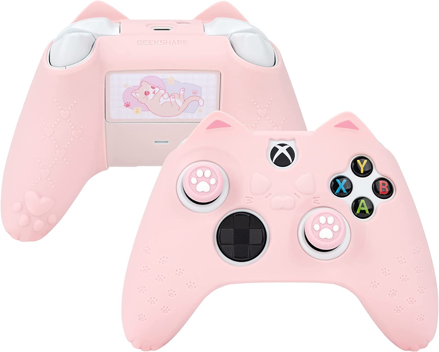 GeekShare Silicone Case for Xbox Series X/S Controller, Soft Non-Slip Protective Skin Cover with 2 Thumb Caps, Ergonomic Handle Anti-Fall for Gamers (Calico Cat)