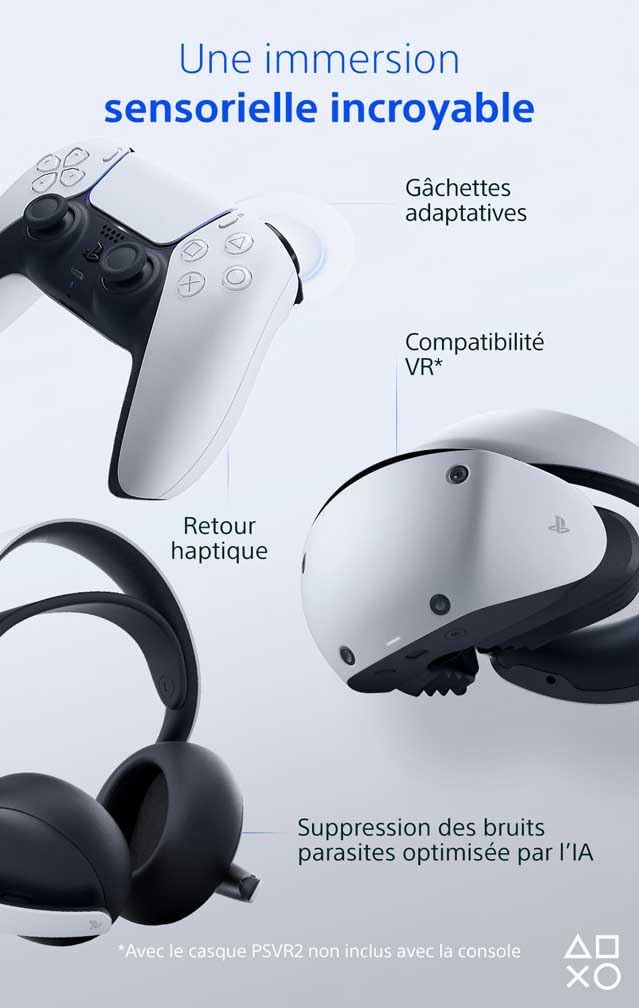 Sony, Console PlayStation 5 Édition Standard 1 To avec lecteur Blu-ray 4K, SSD Ultra-Rapide, Audio 3D, Ray Tracing, 1 Manette DualSense avec Retour Haptique et Gâchettes Adaptatives, Couleur : Blanche