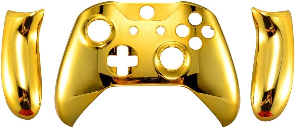 eXtremeRate Front Cover with Grips Grips for Xbox One S/X Controller, Customized Case for Xbox One S/X Controller, Replacement Housing for Model 1708, Chrome Gold