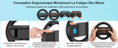 LONGYI 4 en 1 Set avec 2 Pièces Volant et 2 Pièces Poignée de Manette pour Switch 2, Design Ergonomique Racing Wheel et Confort Poignée Compatible avec Joycon Controller