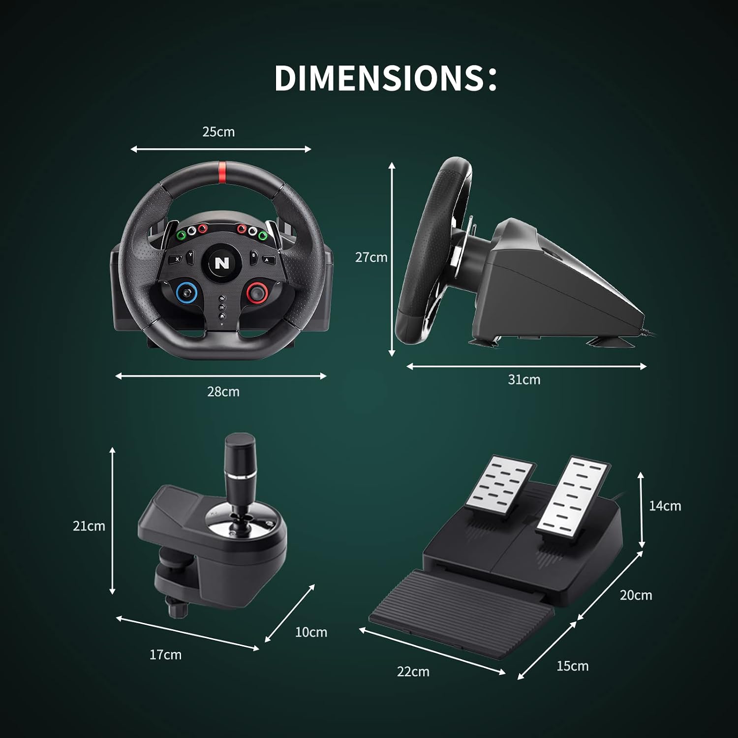 NITHO Drive Pro ONE Volant de Course avec Pédales et Levier Séparé, Volant de Jeu 270° Compatible avec PC, PS4, Switch, Xbox One, Xbox Series X|S, Zero Dead Zone Simulateur de Conduite avec Vibration