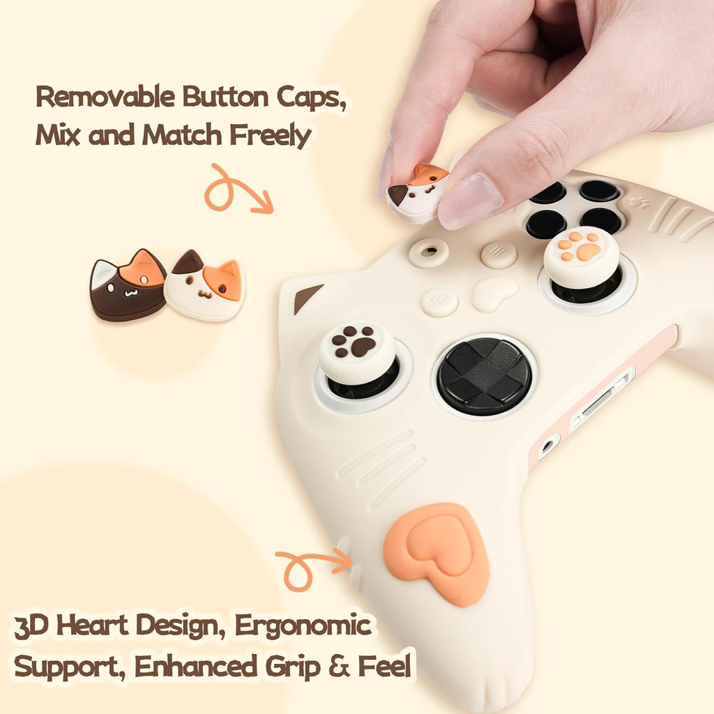 GeekShare Silicone Case for Xbox Series X/S Controller, Soft Non-Slip Protective Skin Cover with 2 Thumb Caps, Ergonomic Handle Anti-Fall for Gamers (Calico Cat)