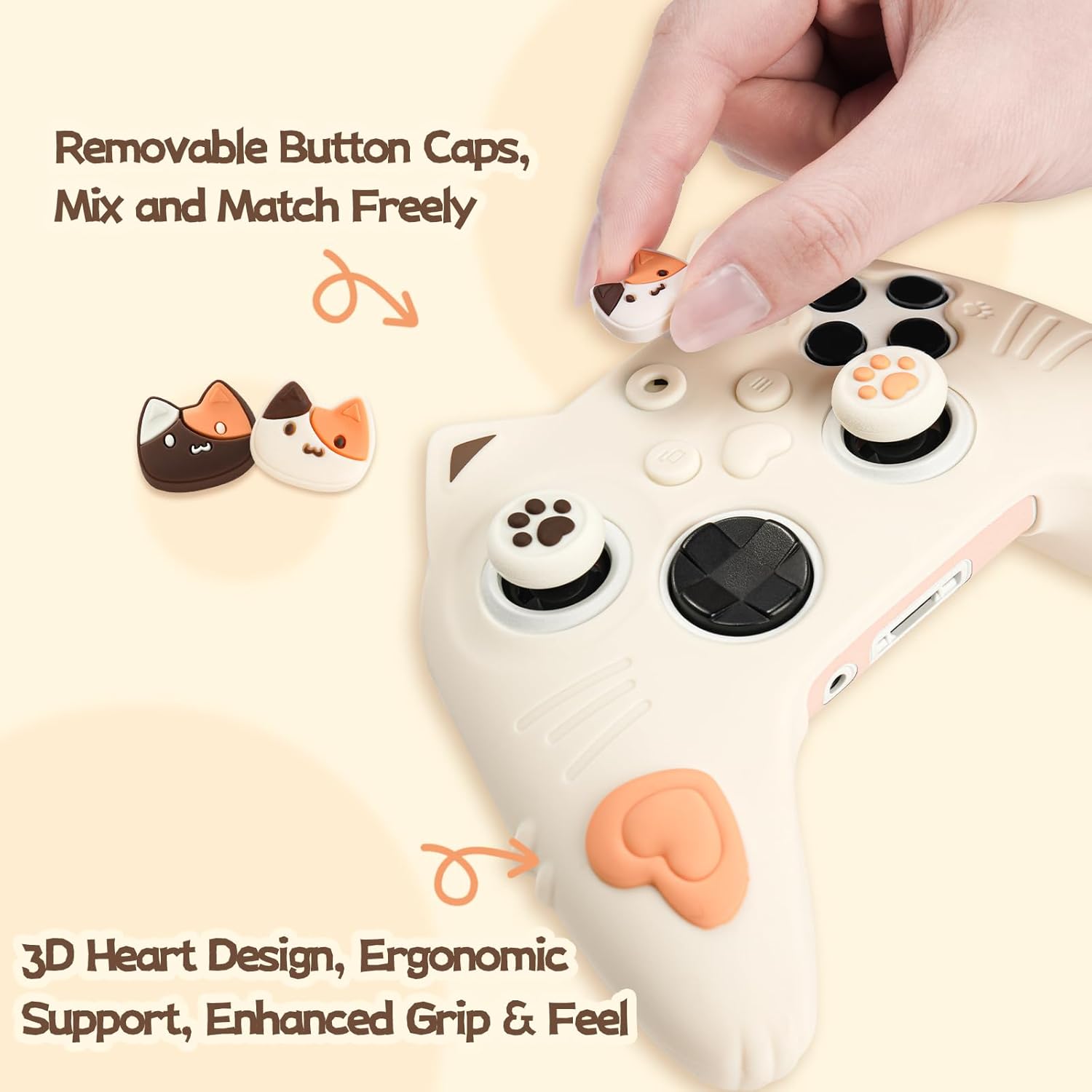 GeekShare Silicone Case for Xbox Series X/S Controller, Soft Non-Slip Protective Skin Cover with 2 Thumb Caps, Ergonomic Handle Anti-Fall for Gamers (Calico Cat)