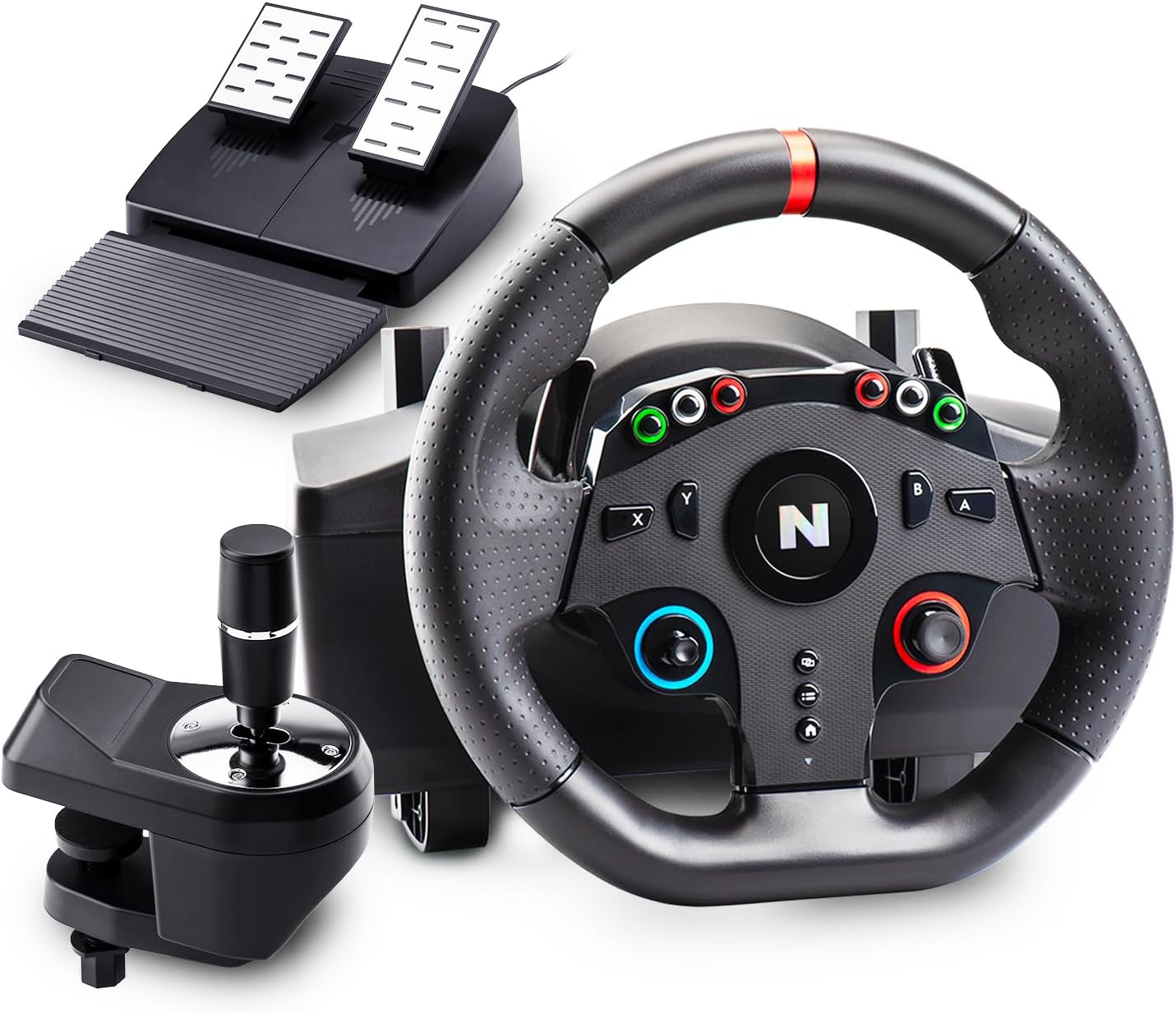 NITHO Drive Pro ONE Volant de Course avec Pédales et Levier Séparé, Volant de Jeu 270° Compatible avec PC, PS4, Switch, Xbox One, Xbox Series X|S, Zero Dead Zone Simulateur de Conduite avec Vibration