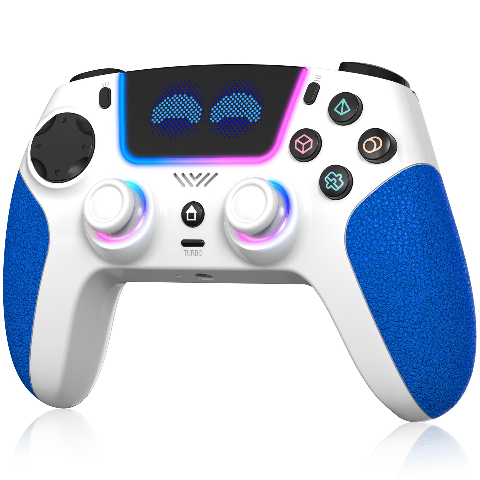 SFGSUP Manette Sans Fil pour PS5/PC/Steam Deck,avec Joystick&Gâchette Effect Hall/8 Couleur d'éclairage RGB/Gyroscope 6 Axes/Turbo/Double Vibration/Programmable/Poignée Antidérapante/Batterie 1500 mAh