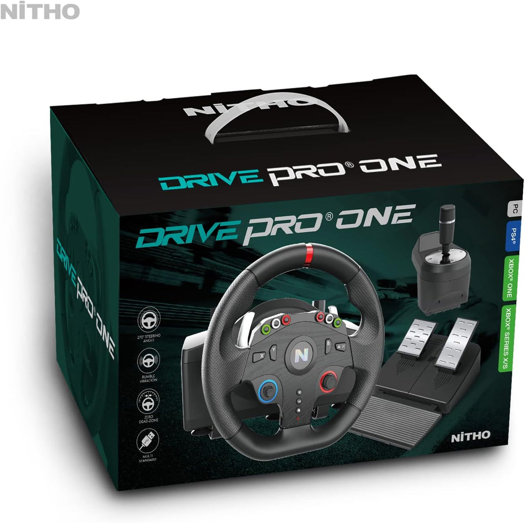 NITHO Drive Pro ONE Volant de Course avec Pédales et Levier Séparé, Volant de Jeu 270° Compatible avec PC, PS4, Switch, Xbox One, Xbox Series X|S, Zero Dead Zone Simulateur de Conduite avec Vibration