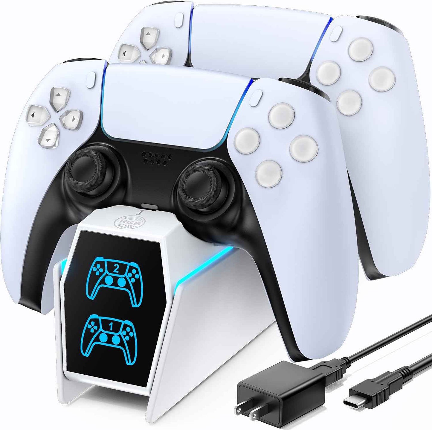 OIVO Chargeur Manette PS5 avec Adaptateur, 2H Rapide Chargeur PS5 Compatible avec Manettes DualSense PlayStation 5, Station de Charge PS5 et Accessoire Manette PS5