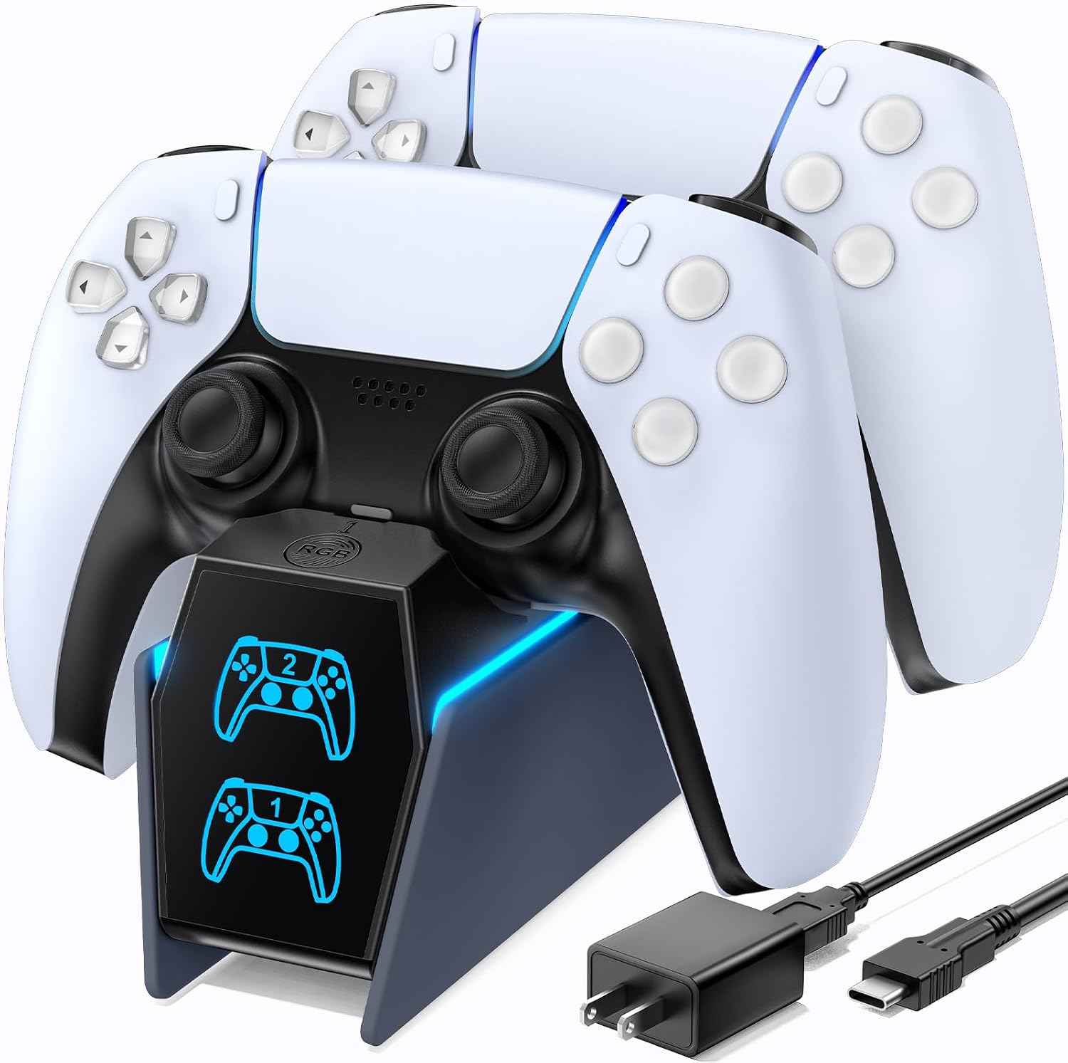 OIVO Chargeur Manette PS5 avec Adaptateur, 2H Rapide Chargeur PS5 Compatible avec Manettes DualSense PlayStation 5, Station de Charge PS5 et Accessoire Manette PS5
