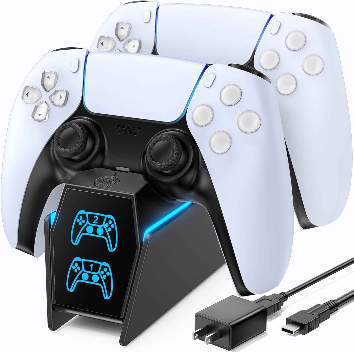 OIVO Chargeur Manette PS5 avec Adaptateur, 2H Rapide Chargeur PS5 Compatible avec Manettes DualSense PlayStation 5, Station de Charge PS5 et Accessoire Manette PS5