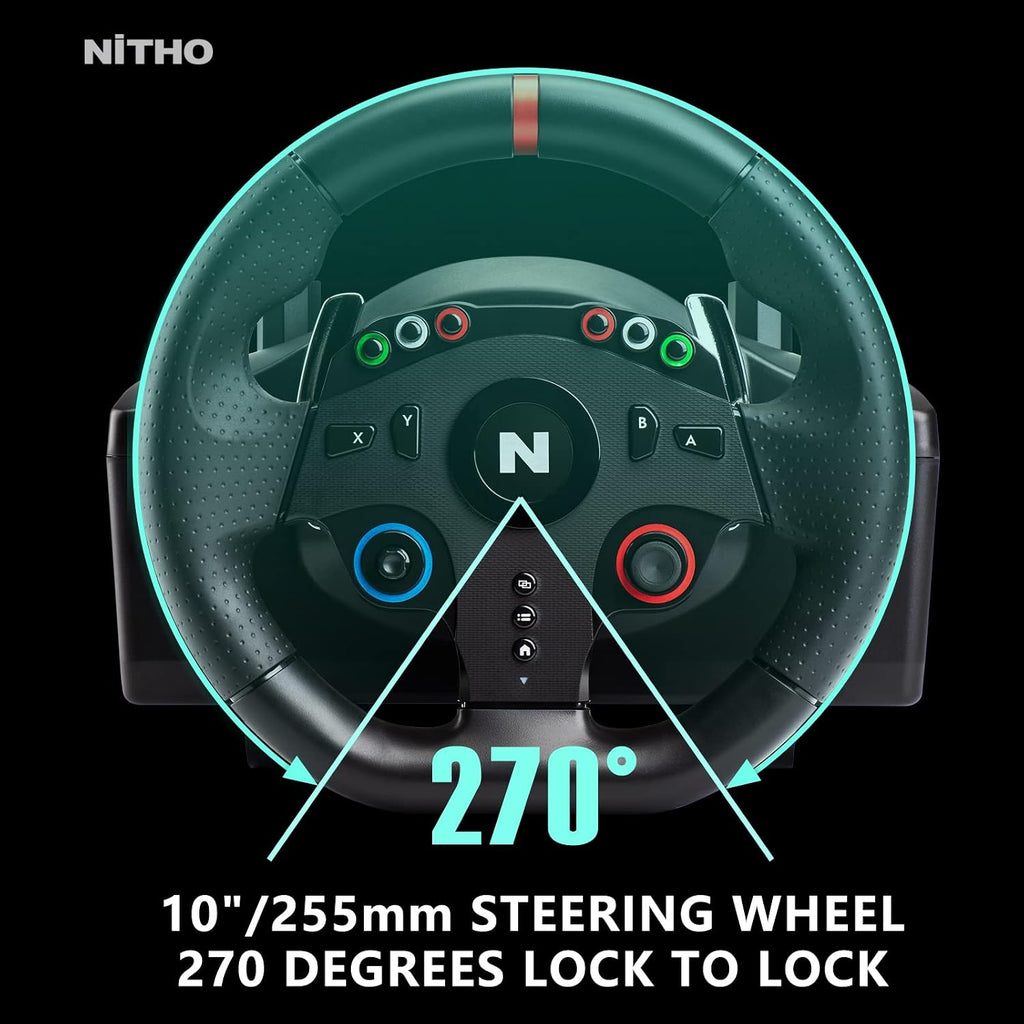 NITHO Drive Pro ONE Volant de Course avec Pédales et Levier Séparé, Volant de Jeu 270° Compatible avec PC, PS4, Switch, Xbox One, Xbox Series X|S, Zero Dead Zone Simulateur de Conduite avec Vibration