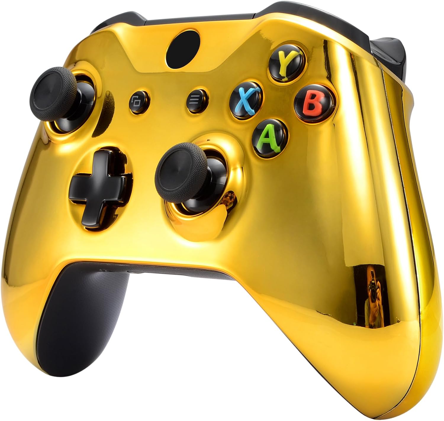 eXtremeRate Front Cover with Grips Grips for Xbox One S/X Controller, Customized Case for Xbox One S/X Controller, Replacement Housing for Model 1708, Chrome Gold