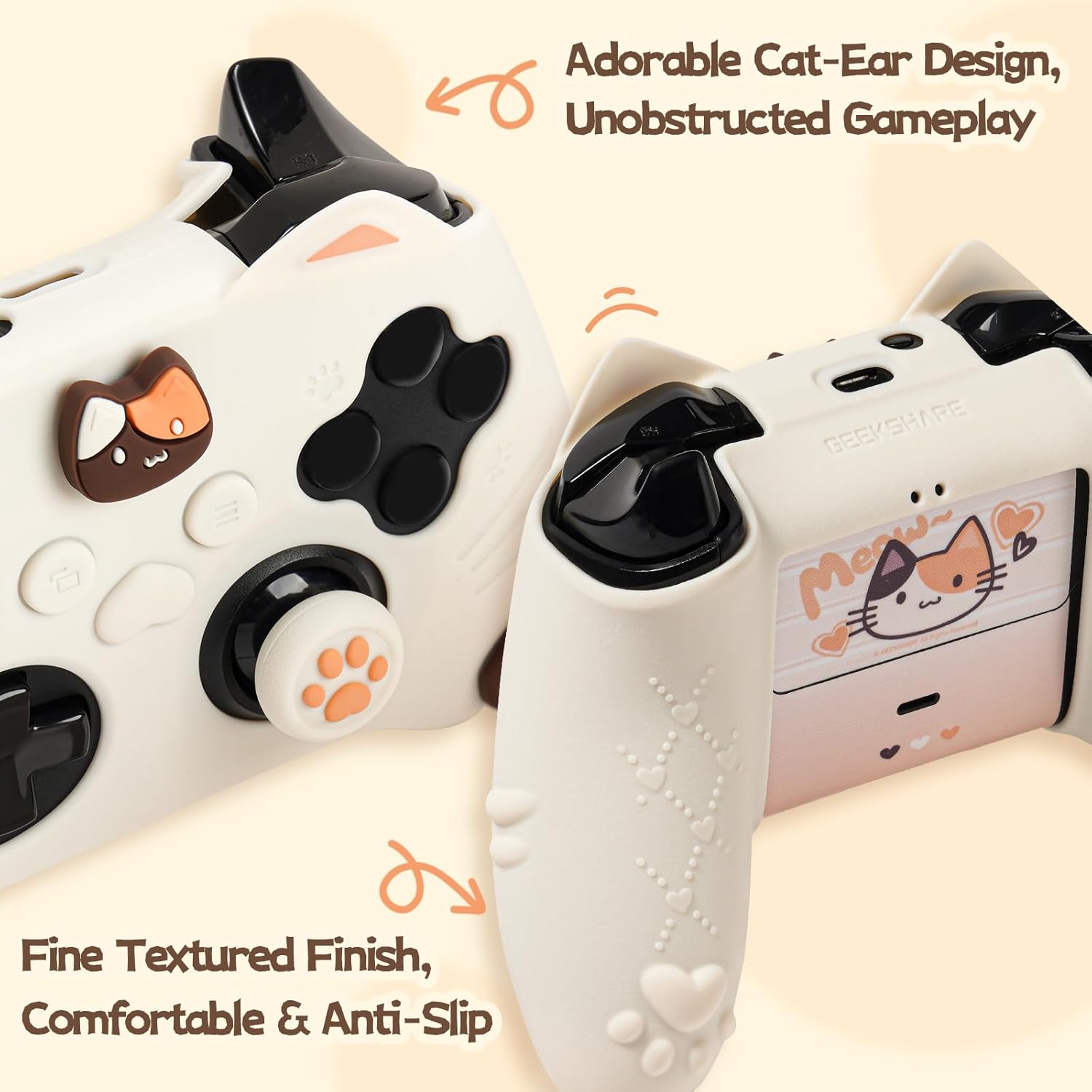GeekShare Silicone Case for Xbox Series X/S Controller, Soft Non-Slip Protective Skin Cover with 2 Thumb Caps, Ergonomic Handle Anti-Fall for Gamers (Calico Cat)