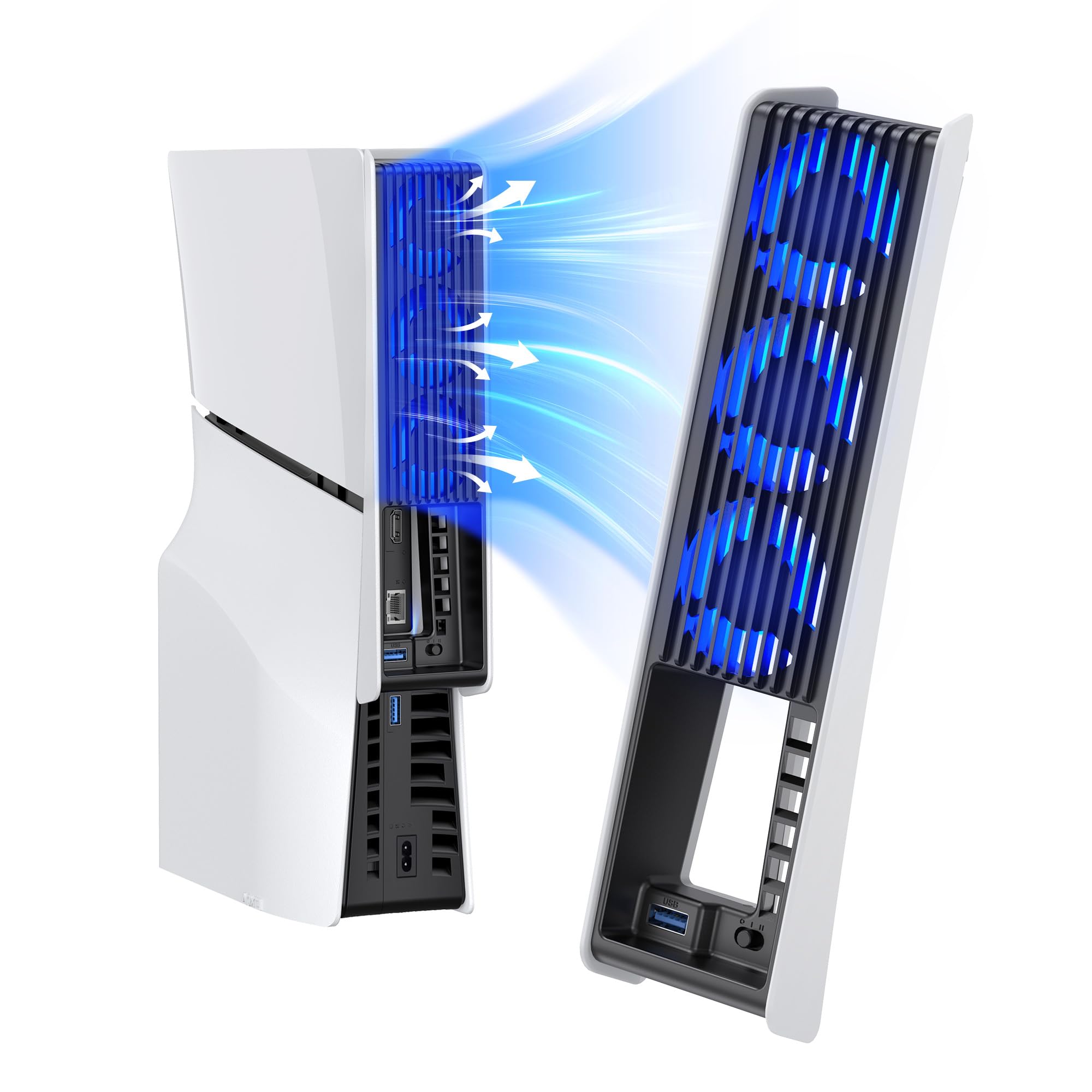 Cooling Accessories for PS5, KIWIHOME PS5 Cooling Fan with LED Auto Speed USB3.0 Hubs for Disc/Digital Editing, Not Compatible PlayStation 5 Slim/Pro