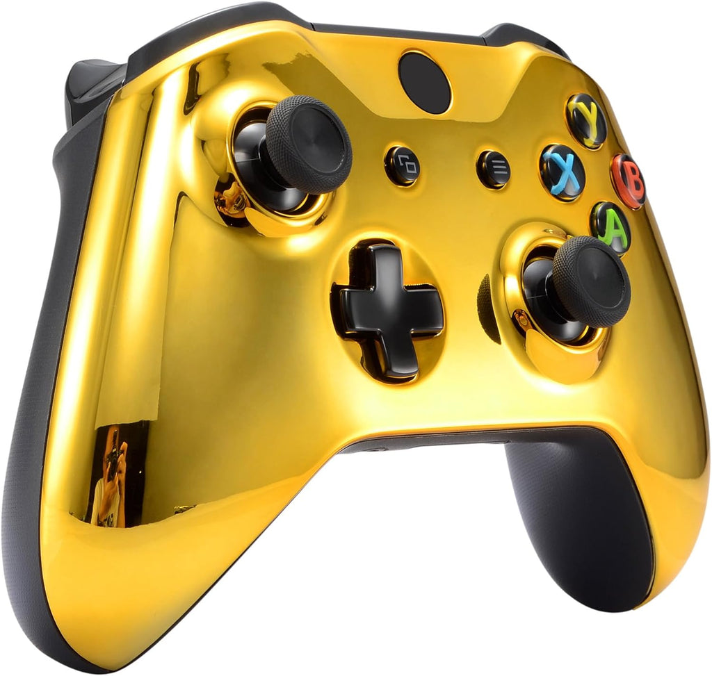 eXtremeRate Front Cover with Grips Grips for Xbox One S/X Controller, Customized Case for Xbox One S/X Controller, Replacement Housing for Model 1708, Chrome Gold