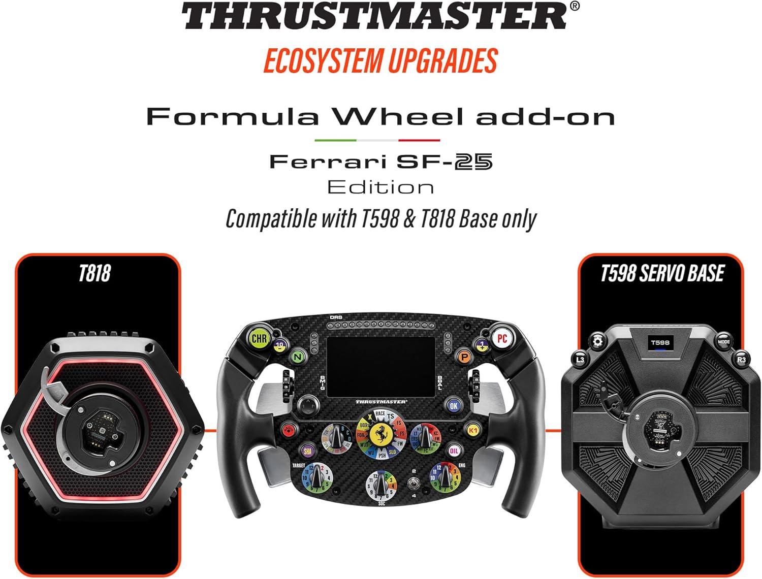 Thrustmaster Formula Wheel Add-On Ferrari SF-25 Edition – Volant de Course Réplique Officielle (Échelle 1:1) – Dash Interactif, Magnétique – Compatible PS5, PS4 et PC
