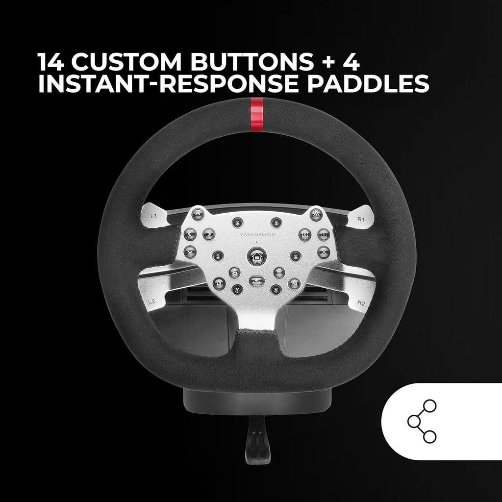 Mars Gaming MWH-RSX, Volant SimRacing Retour De Force Et Moteur Double, Set 3 Pédales Résistance Progressive, Levier De Vitesse en H et 12 Vitesses, 14 Boutons Personnalisables, PC/PS4/Xbox Series X|S