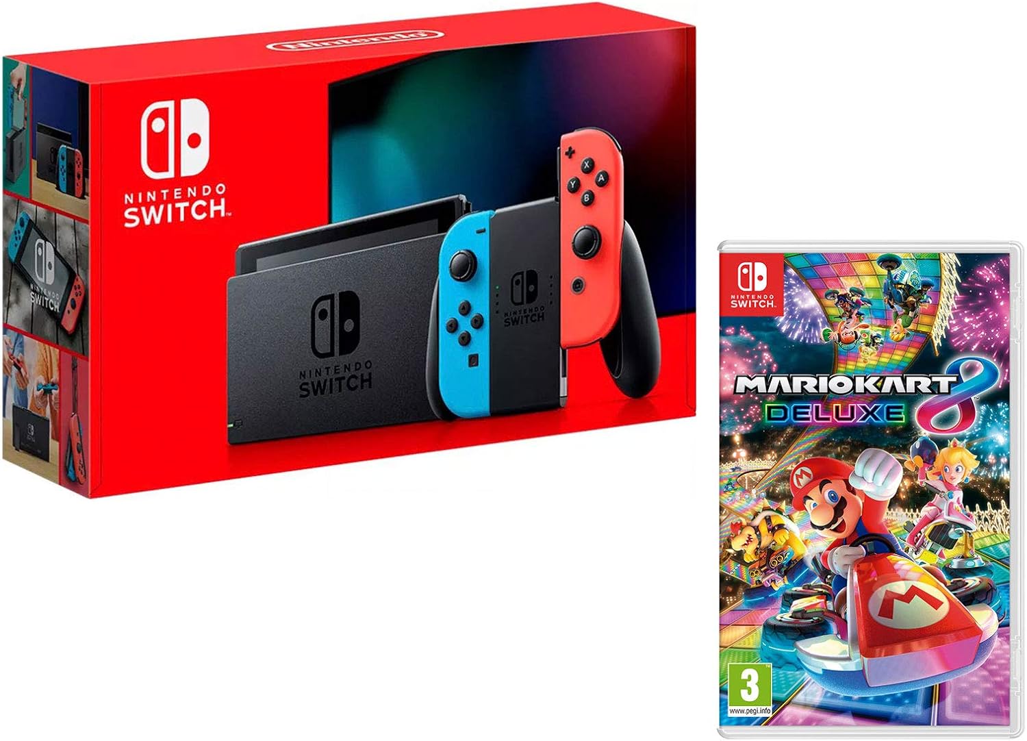 Nintendo Switch Console Rouge Néon/Bleu Néon 32Go [Nouveau modèle] + Mario Kart 8 Deluxe