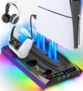 PS5/ Slim/Pro Disc & Digital Cooling Station with 3 Levels Auto Fan Playsatation 5 Controller Charger for PS5 and Edge Controller, PS 5 Accessories
