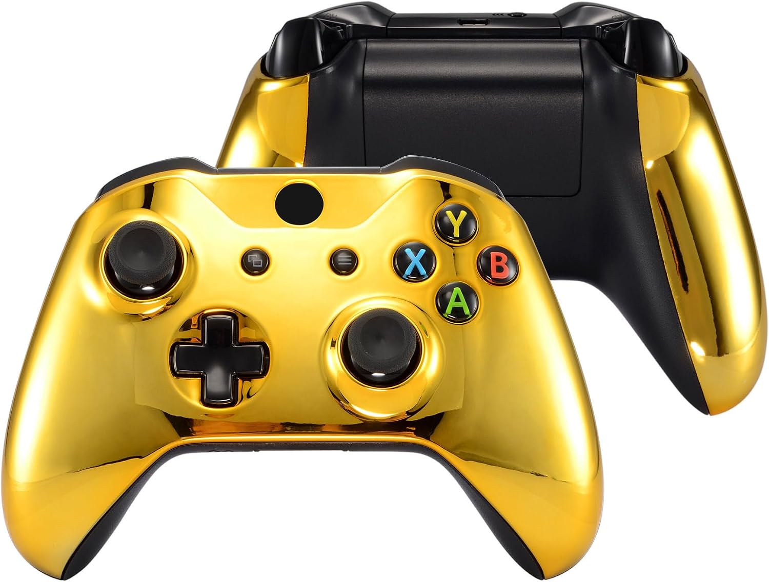 eXtremeRate Front Cover with Grips Grips for Xbox One S/X Controller, Customized Case for Xbox One S/X Controller, Replacement Housing for Model 1708, Chrome Gold