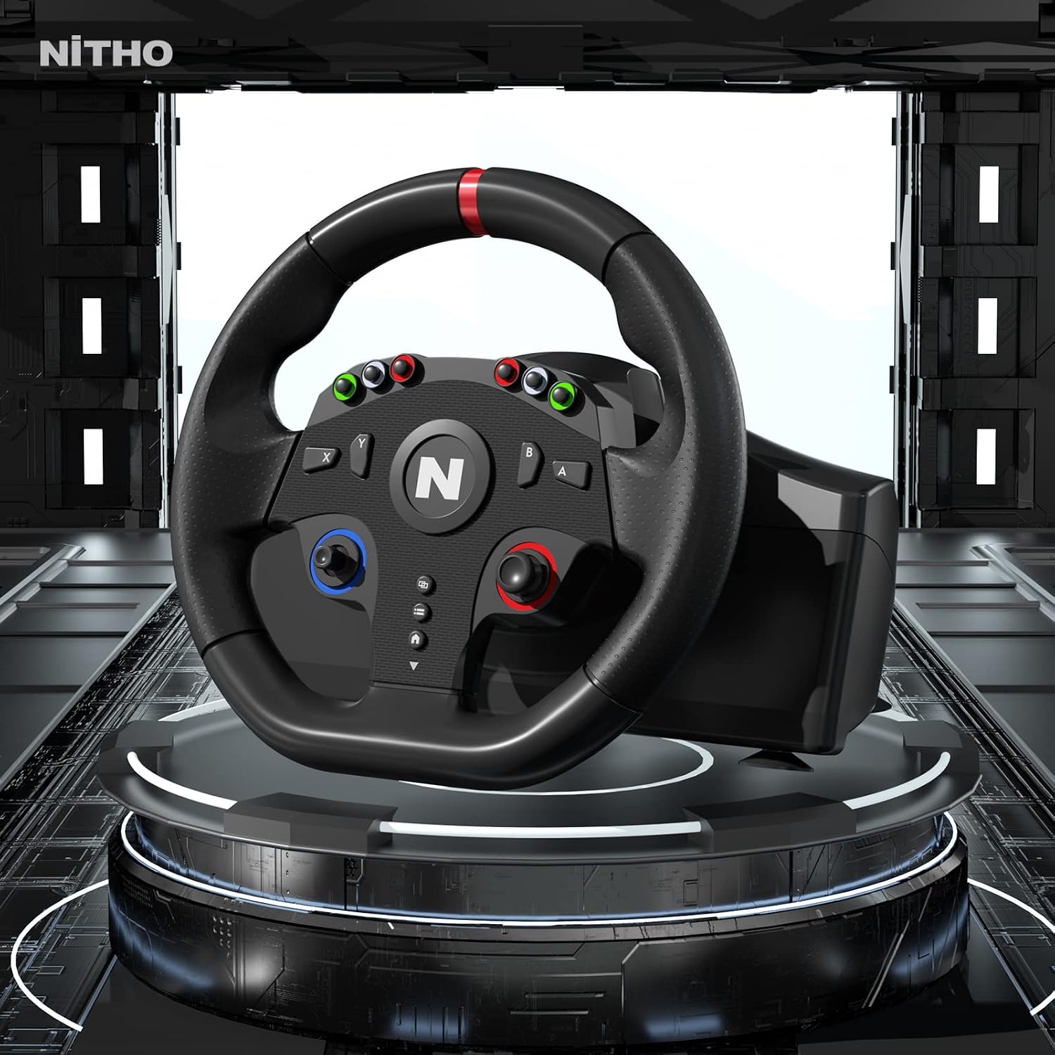 NITHO Drive Pro ONE Volant de Course avec Pédales et Levier Séparé, Volant de Jeu 270° Compatible avec PC, PS4, Switch, Xbox One, Xbox Series X|S, Zero Dead Zone Simulateur de Conduite avec Vibration