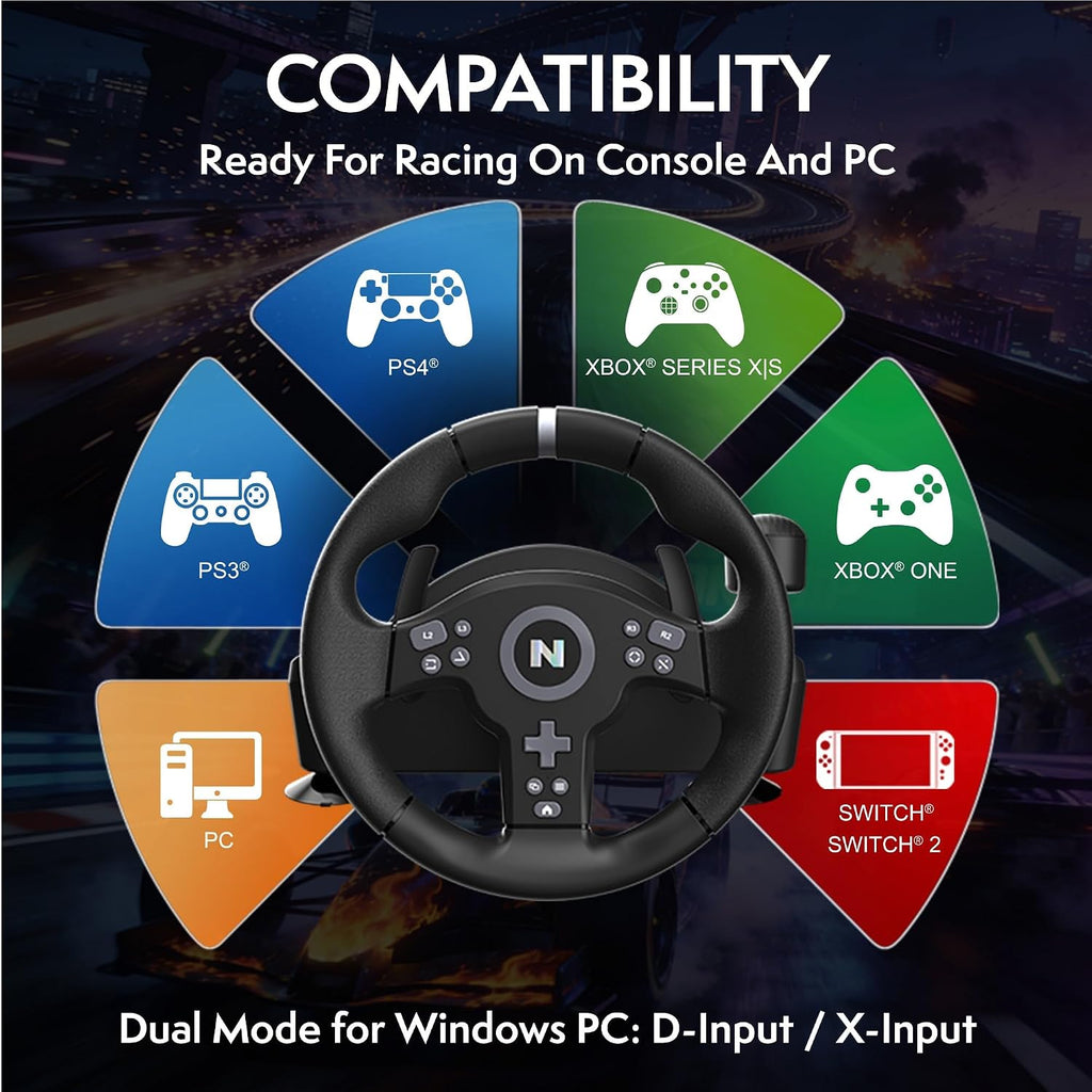 NITHO Drive Pro V200 Volant de Course avec Pédales et Levier Intégré, 270° Volant de Jeu Compatible avec PC, PS4, Switch 2, Switch, Xbox Series X|S et Xbox One, Simulateur de Conduite avec Vibration