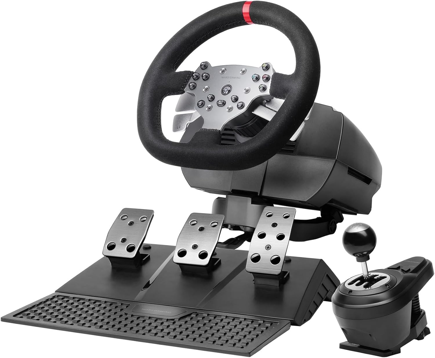 Mars Gaming MWH-RSX, Volant SimRacing Retour De Force Et Moteur Double, Set 3 Pédales Résistance Progressive, Levier De Vitesse en H et 12 Vitesses, 14 Boutons Personnalisables, PC/PS4/Xbox Series X|S
