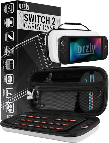 Orzly Étui de Transport pour Console Nintendo Switch 2 (2025), étui Rigide avec Rangement Intelligent pour Accessoires et 20 Poches pour Jeux, édition Coffret Cadeau