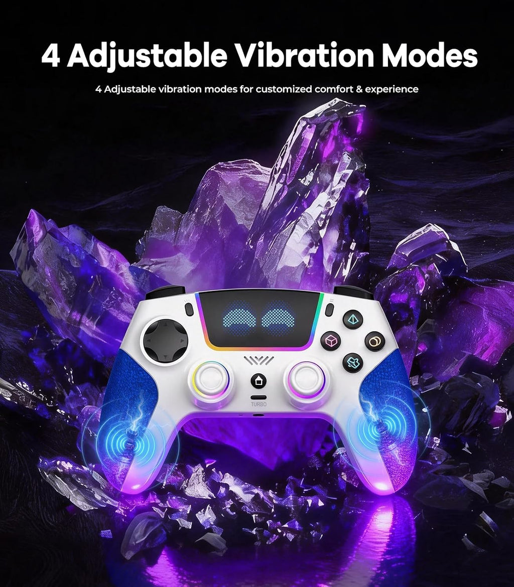 SFGSUP Manette Sans Fil pour PS5/PC/Steam Deck,avec Joystick&Gâchette Effect Hall/8 Couleur d'éclairage RGB/Gyroscope 6 Axes/Turbo/Double Vibration/Programmable/Poignée Antidérapante/Batterie 1500 mAh