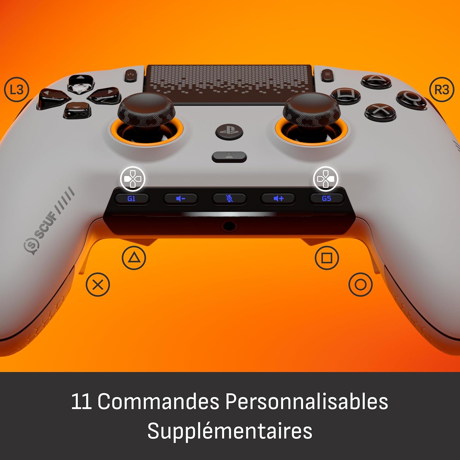 SCUF OMEGA PS5 Manette Performance Sans Fil – TMR Anti-Drift – Gris Clair | Officially Licensed, 11 Custom Inputs, Instant Triggers, Low Latency, Endurance TMR Joysticks – PC Compatible