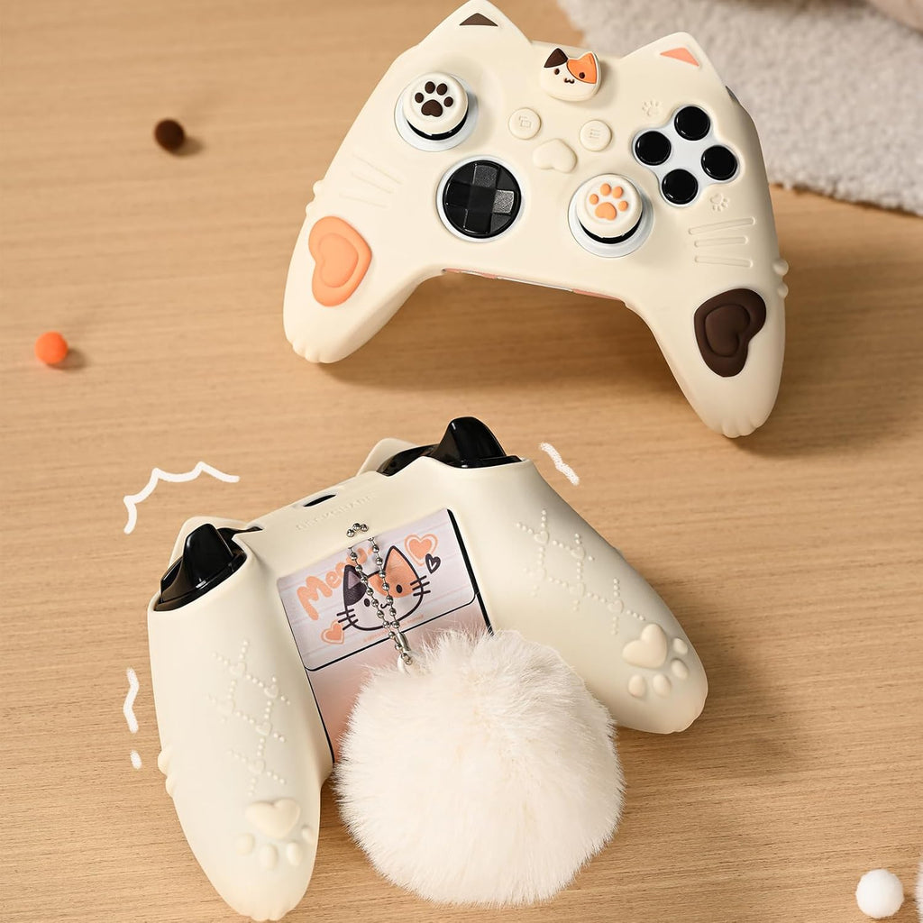GeekShare Silicone Case for Xbox Series X/S Controller, Soft Non-Slip Protective Skin Cover with 2 Thumb Caps, Ergonomic Handle Anti-Fall for Gamers (Calico Cat)