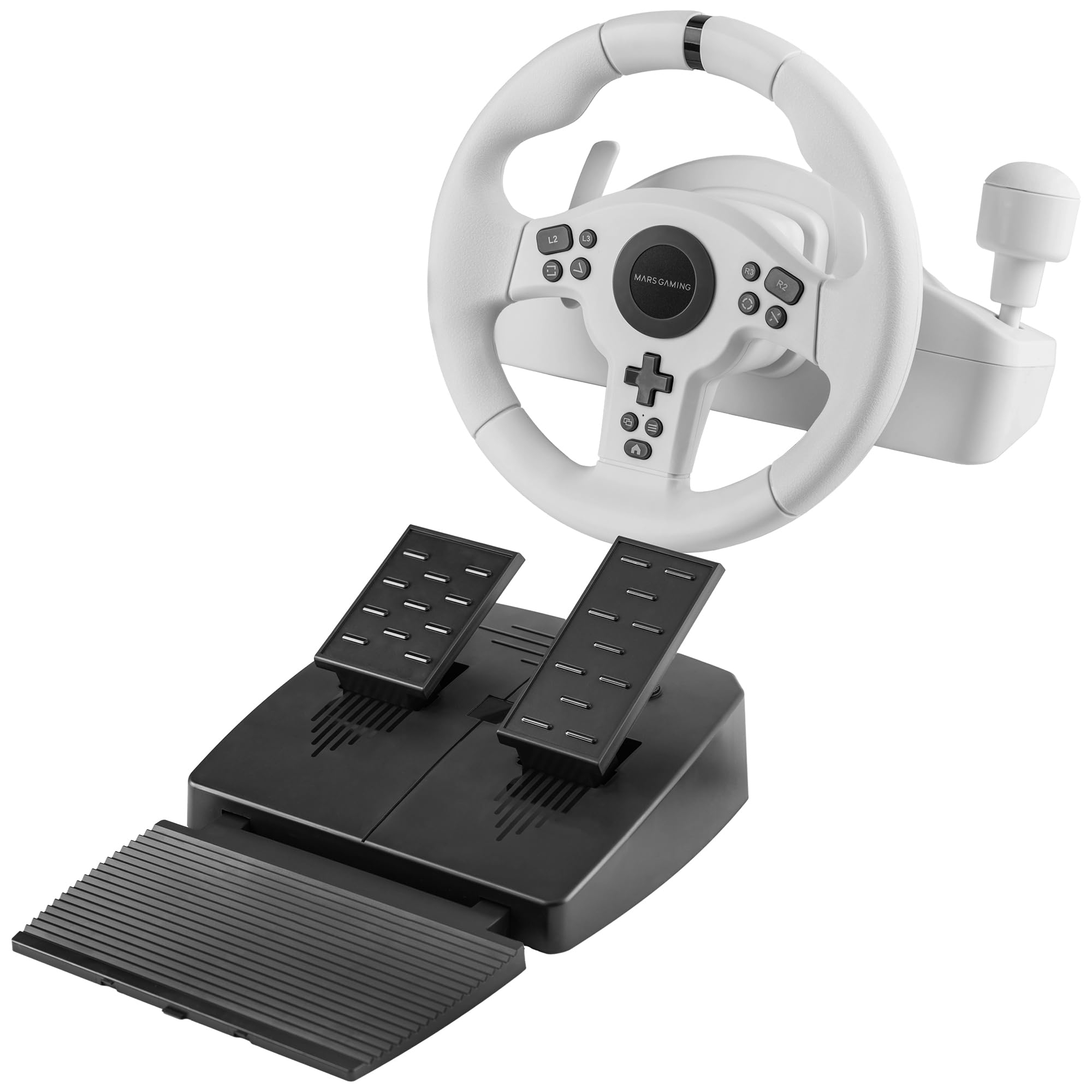 Mars Gaming MWH-RSX, Volant SimRacing Retour De Force Et Moteur Double, Set 3 Pédales Résistance Progressive, Levier De Vitesse en H et 12 Vitesses, 14 Boutons Personnalisables, PC/PS4/Xbox Series X|S