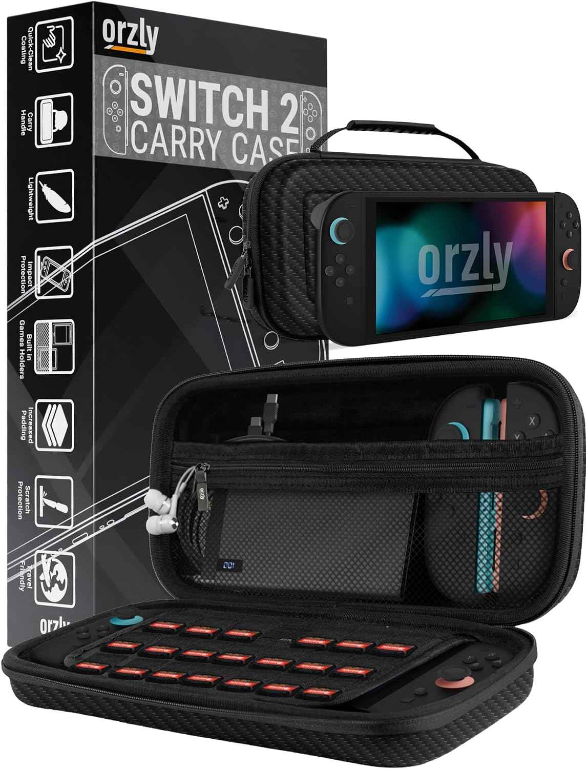 Orzly Étui de Transport pour Console Nintendo Switch 2 (2025), étui Rigide avec Rangement Intelligent pour Accessoires et 20 Poches pour Jeux, édition Coffret Cadeau