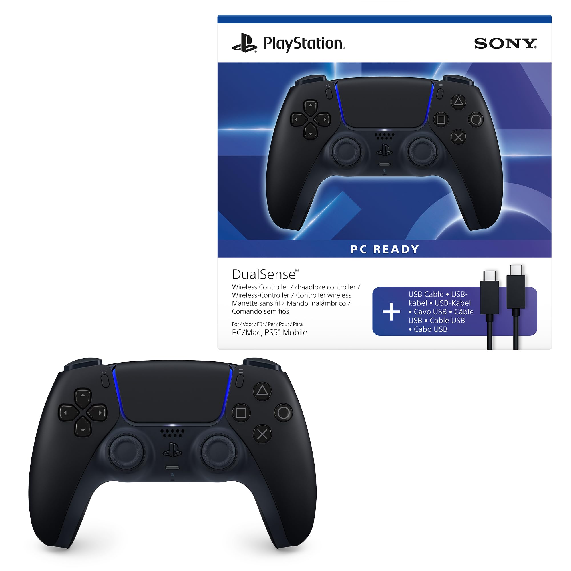Sony, Manette PlayStation 5 Officielle DualSense, Sans Fil, avec Retour Haptique & Gâchettes Adaptatives, Micro Intégré, Batterie Rechargeable, Compatible PS5/PC, Couleur : Midnight Black