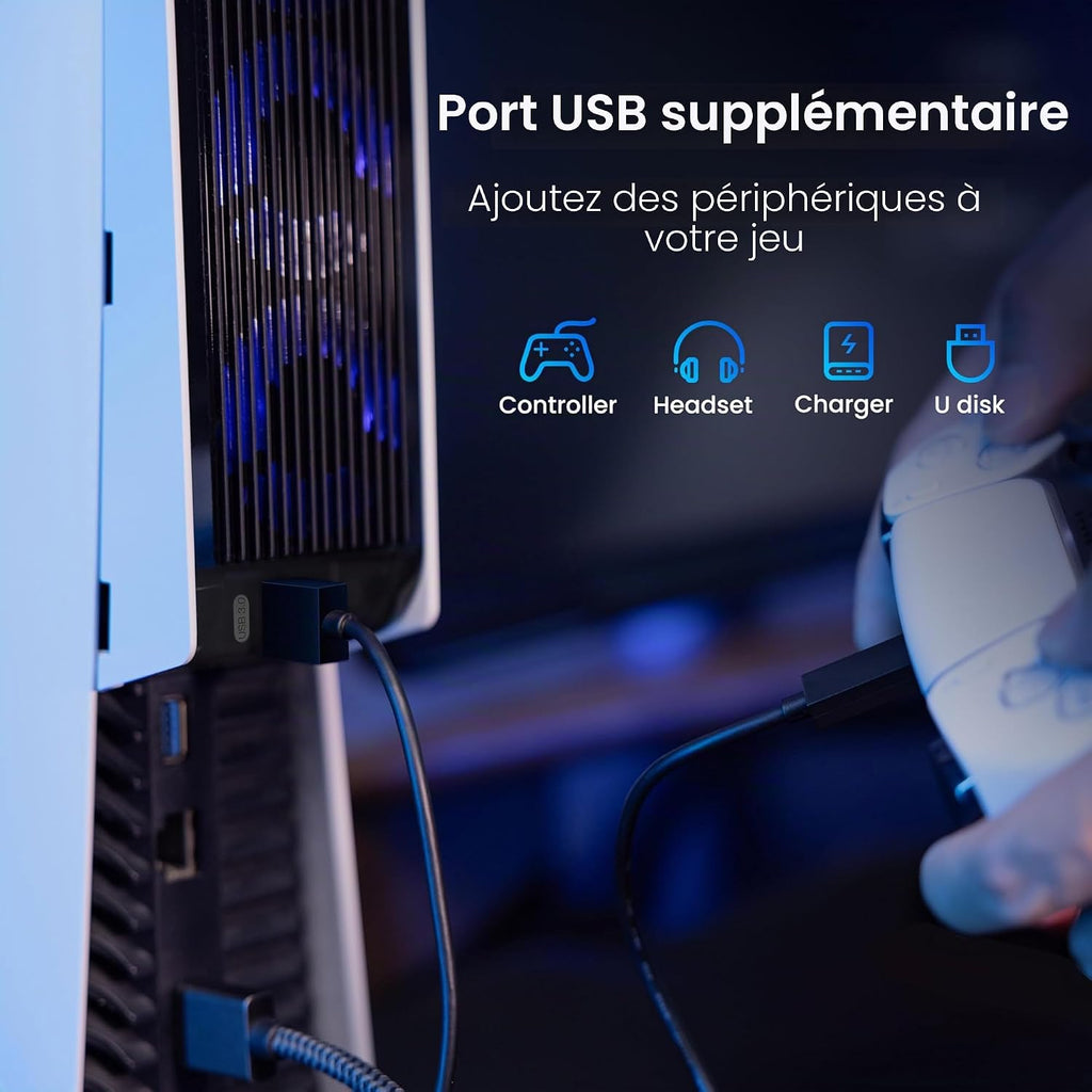 Cooling Accessories for PS5, KIWIHOME PS5 Cooling Fan with LED Auto Speed USB3.0 Hubs for Disc/Digital Editing, Not Compatible PlayStation 5 Slim/Pro