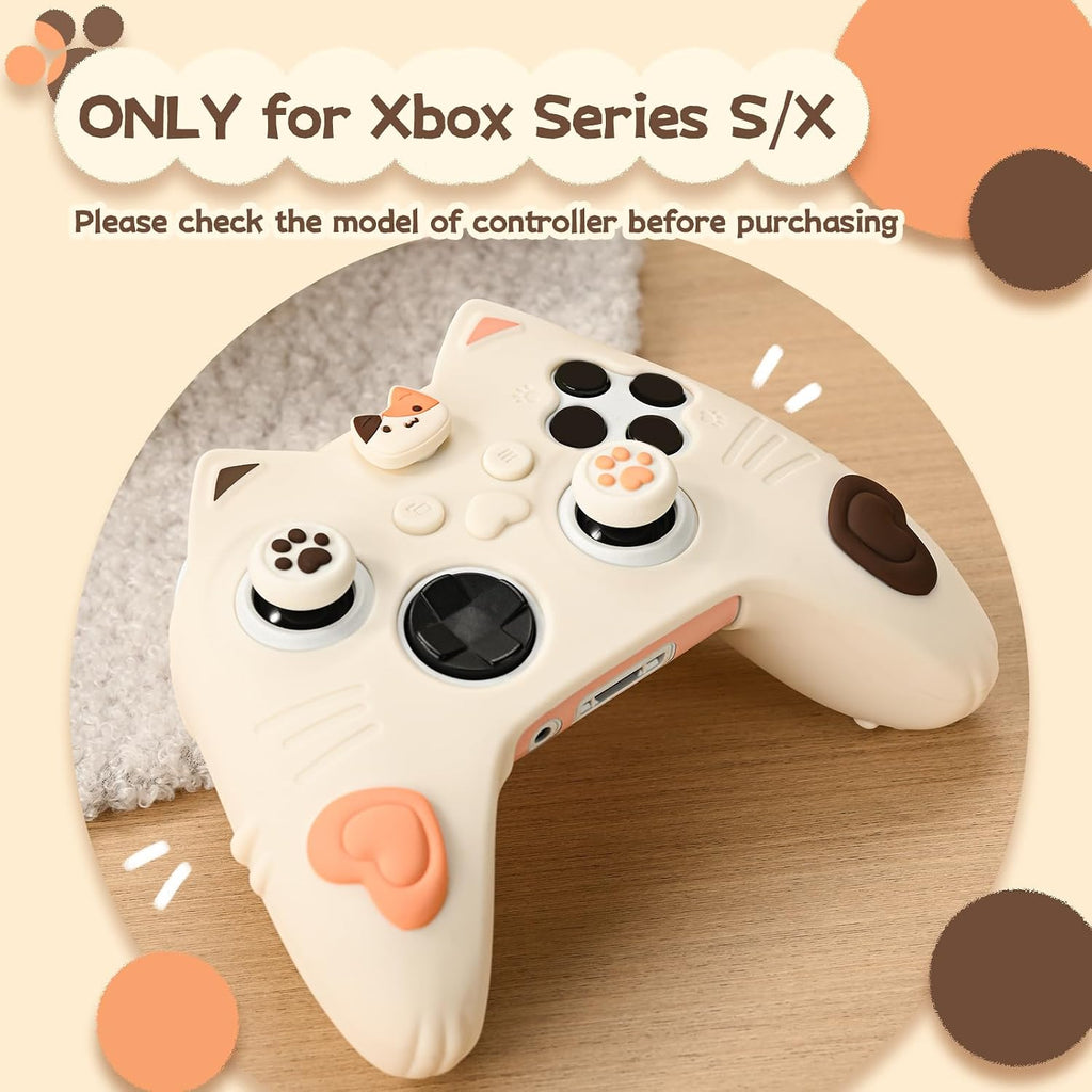 GeekShare Silicone Case for Xbox Series X/S Controller, Soft Non-Slip Protective Skin Cover with 2 Thumb Caps, Ergonomic Handle Anti-Fall for Gamers (Calico Cat)
