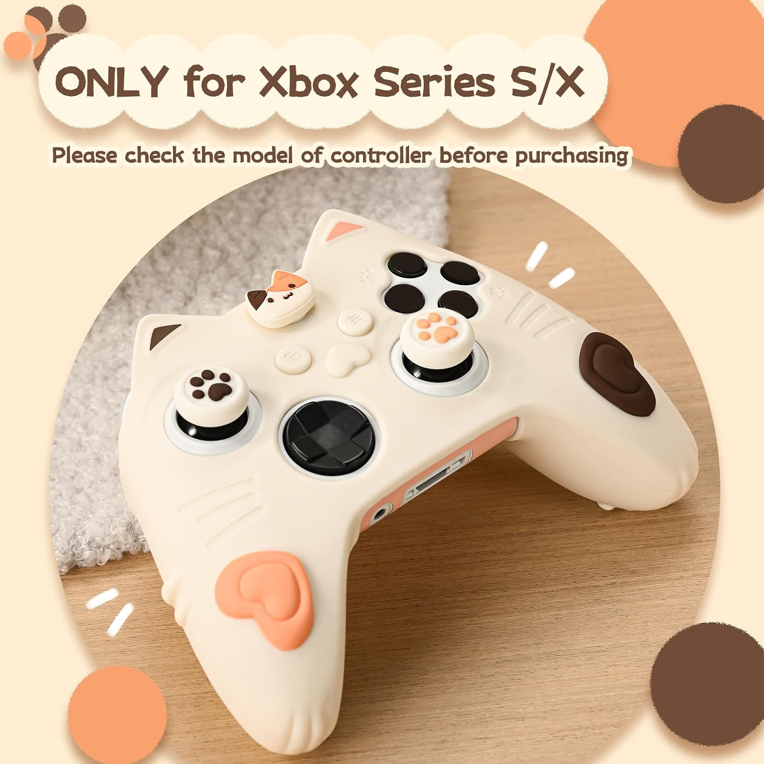 GeekShare Silicone Case for Xbox Series X/S Controller, Soft Non-Slip Protective Skin Cover with 2 Thumb Caps, Ergonomic Handle Anti-Fall for Gamers (Calico Cat)