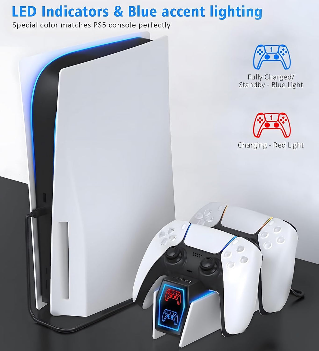 OIVO PS5 Controller Charger, 2H Fast Charger PS5 with 2 Cable Types for PS5 Controller, Charging Dock Compatible with DualSense PlayStation 5 Controllers