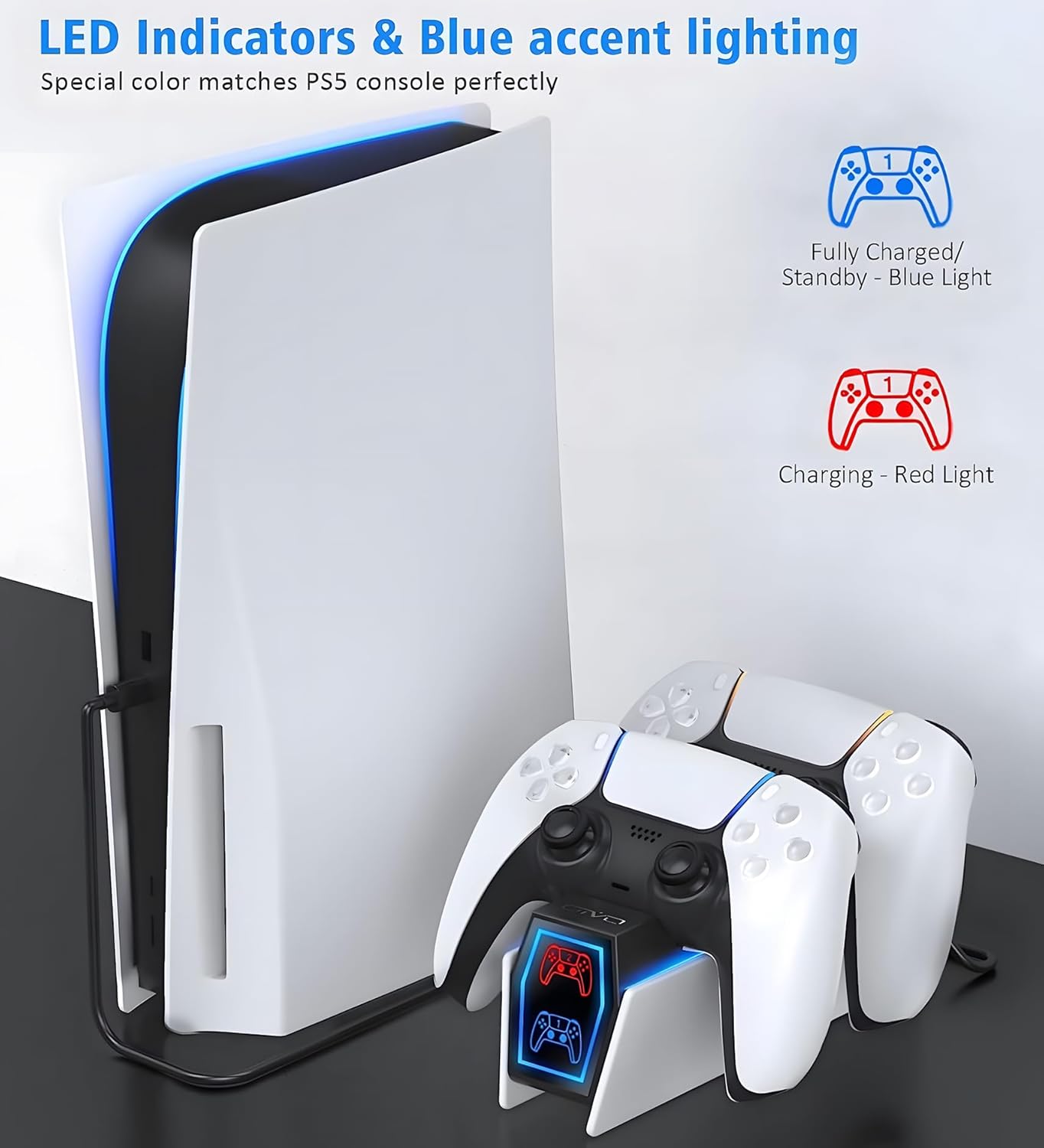 OIVO PS5 Controller Charger, 2H Fast Charger PS5 with 2 Cable Types for PS5 Controller, Charging Dock Compatible with DualSense PlayStation 5 Controllers