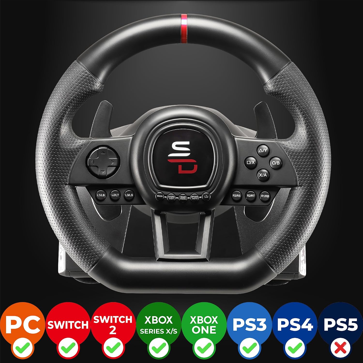 Subsonic - Volant Superdrive SV650 - Switch 2/Switch, PS4, PC, Xbox Series | Racing Steering Wheel Comes with Pedals and Paddles – Vibration – 3 Sensitivity Modes – Diameter 26 cm, Rotation 270°
