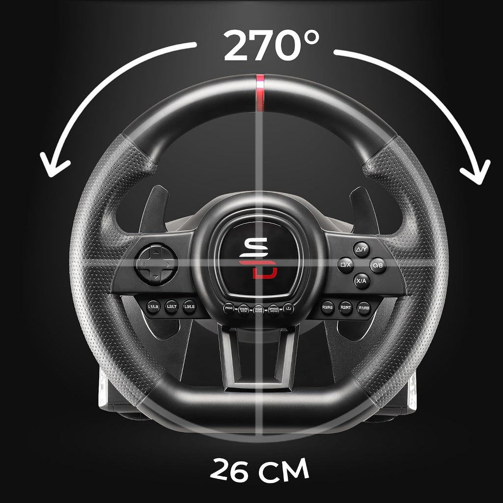 Subsonic - Volant Superdrive SV650 - Switch 2/Switch, PS4, PC, Xbox Series | Racing Steering Wheel Comes with Pedals and Paddles – Vibration – 3 Sensitivity Modes – Diameter 26 cm, Rotation 270°