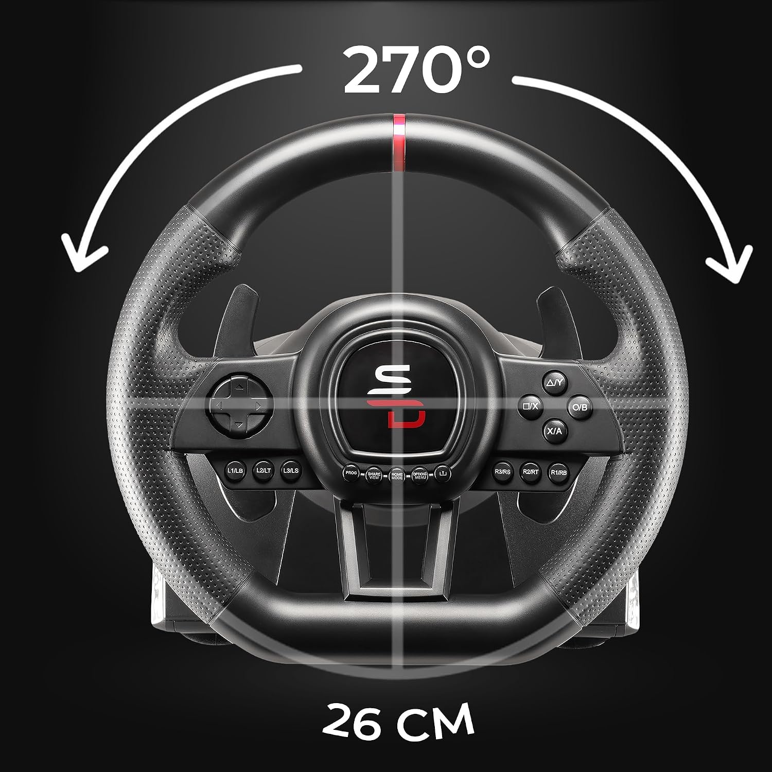 Subsonic - Volant Superdrive SV650 - Switch 2/Switch, PS4, PC, Xbox Series | Racing Steering Wheel Comes with Pedals and Paddles – Vibration – 3 Sensitivity Modes – Diameter 26 cm, Rotation 270°