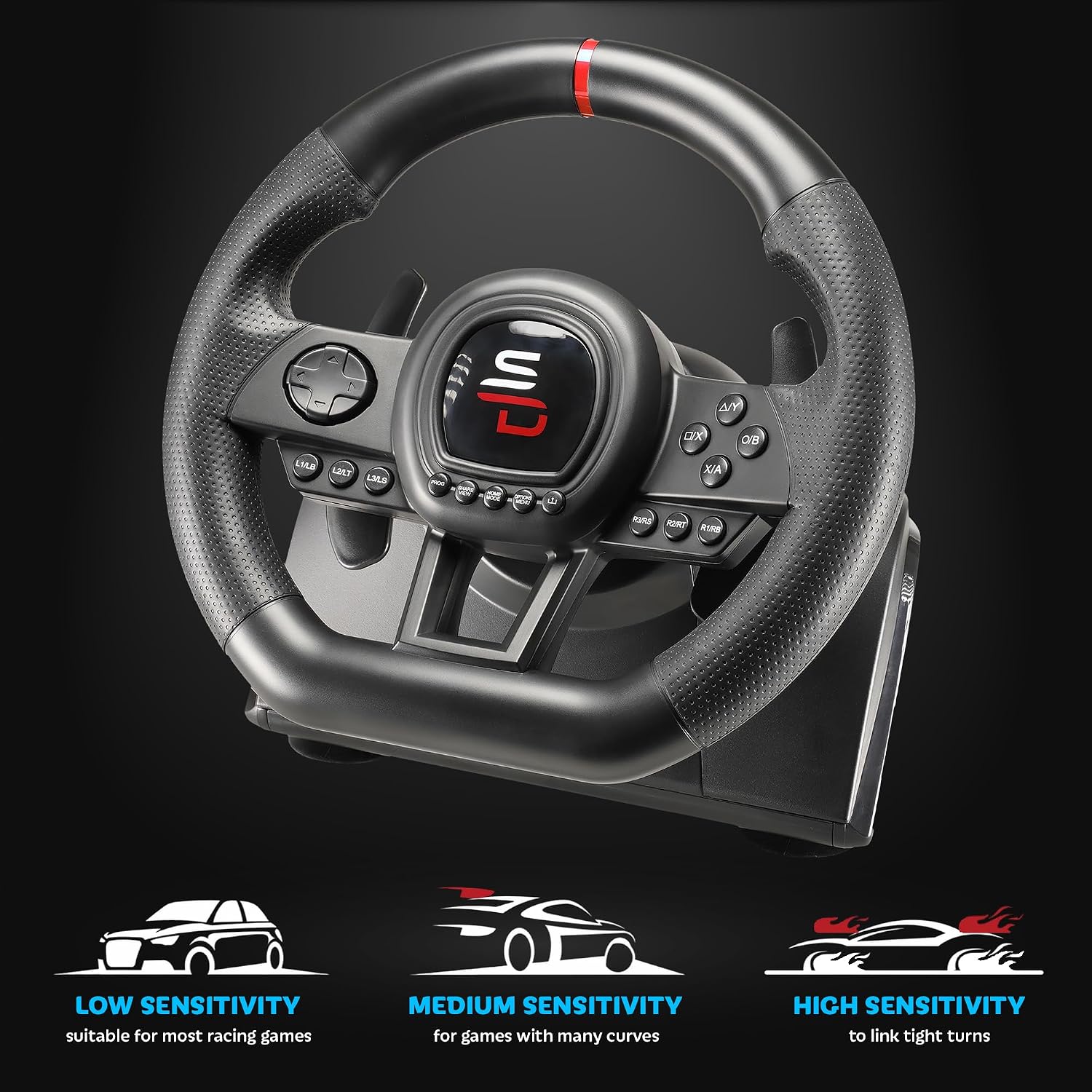 Subsonic - Volant Superdrive SV650 - Switch 2/Switch, PS4, PC, Xbox Series | Racing Steering Wheel Comes with Pedals and Paddles – Vibration – 3 Sensitivity Modes – Diameter 26 cm, Rotation 270°