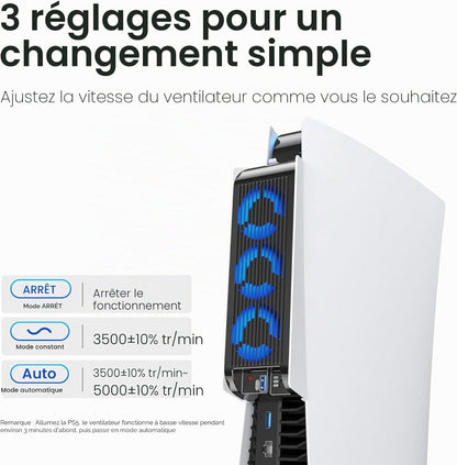 Accessoires de refroidissement PS5 - Ventilateur KIWIHOME avec LED et Ports USB 3.0 - Novaplay